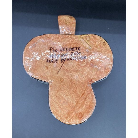 Hand Painted Puerto Vallarta Floral Mexican Folk Art Wooden 3 Section Nut Bowl - Picture 7 of 12